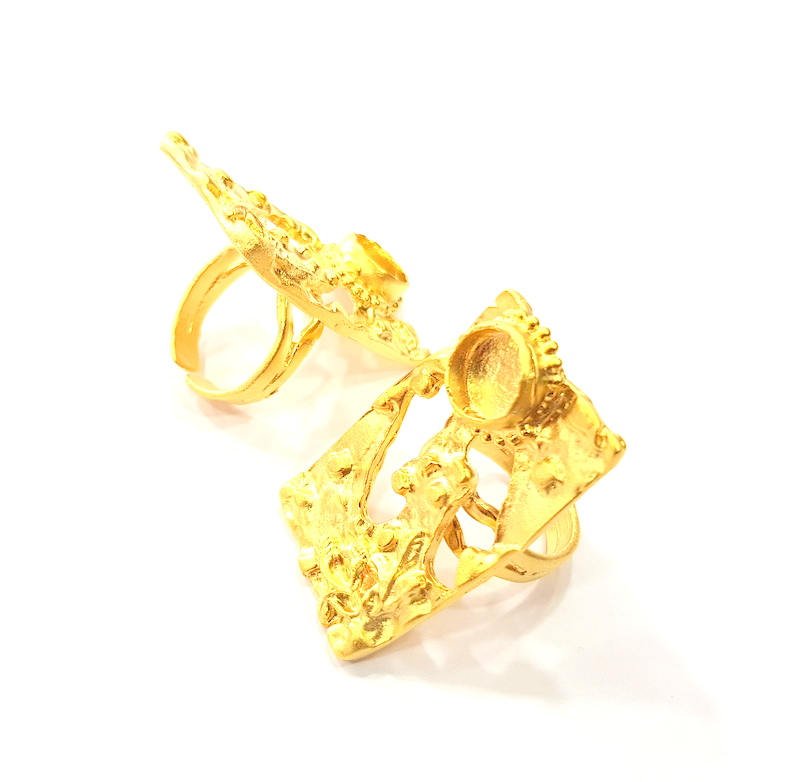 Gold Ring Settings Blank inlay Ring Mosaic Ring Bezel Base Cabochon Mountings Adjustable (10mm blank ) Gold Plated Brass G11039