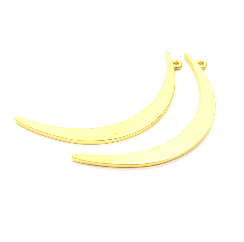 2 Crescent Charm Gold Charm Gold Plated Metal (60x6mm)  G14370