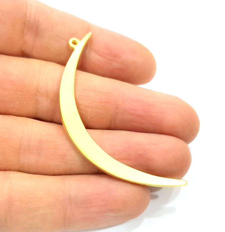 2 Crescent Charm Gold Charm Gold Plated Metal (60x6mm)  G14370
