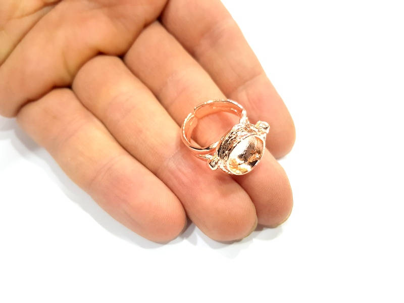 Rose Gold Ring Settings Blank Base Bezel Cabochon Base Mountings Adjustable (10 mm blank) G11059