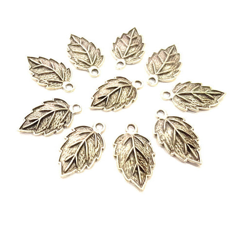 8 Leaf Charms Silver Charms Antique Silver Plated Metal (24x14mm) G11063