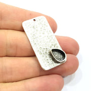 Silver Pendant Blank Mosaic Base Blank inlay Blank Necklace Blank Resin Blank Mountings Antique Silver Plated Brass ( 40x20mm )  G9494