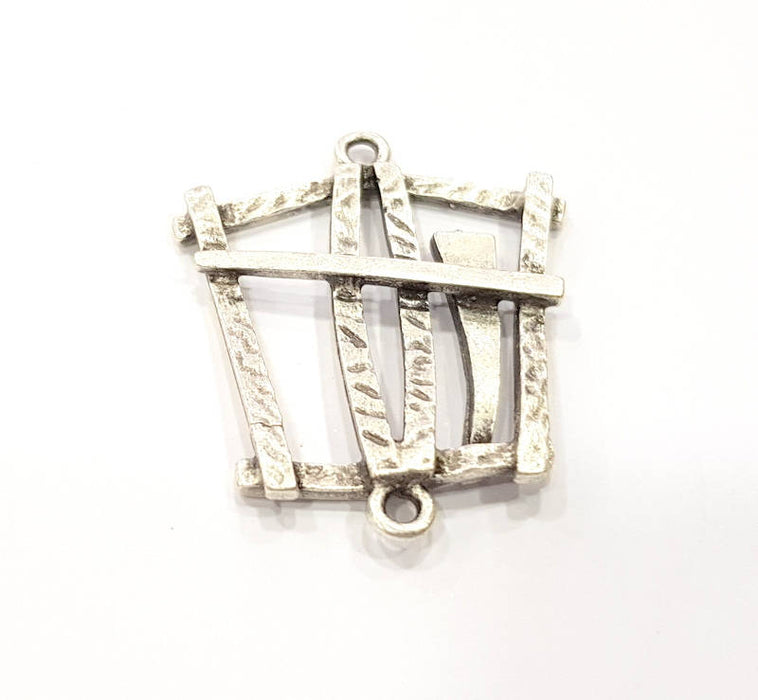 2 Silver Charms Antique Silver Plated Connector (40x32mm) G9497