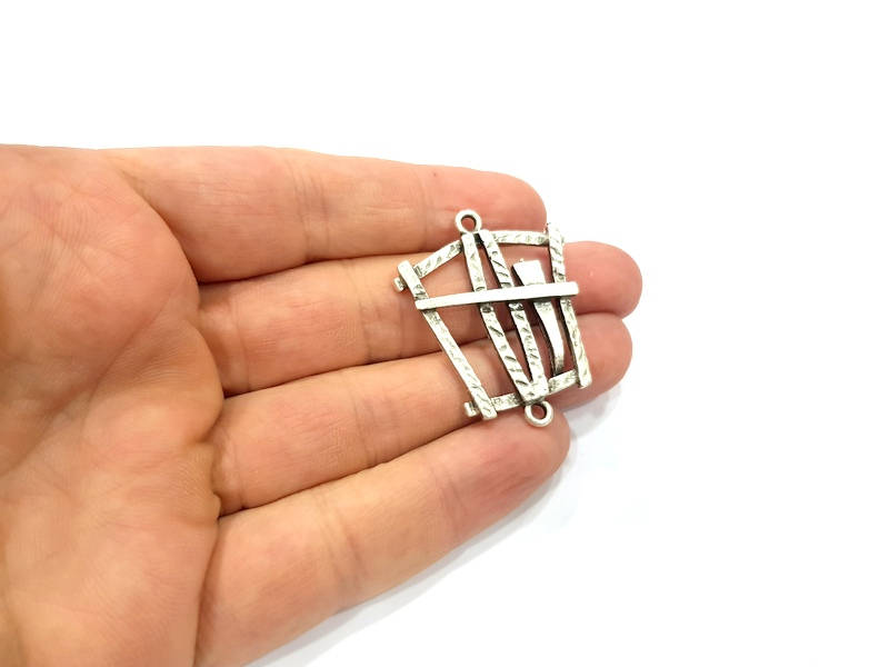 2 Silver Charms Antique Silver Plated Connector (40x32mm) G9497