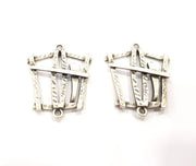 2 Silver Charms Antique Silver Plated Connector (40x32mm) G9497