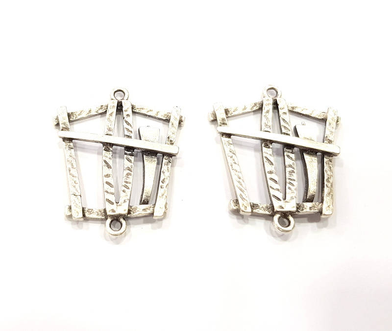 2 Silver Charms Antique Silver Plated Connector (40x32mm) G9497