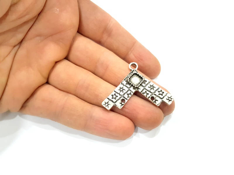 2 Silver Pendant Blank Antique Silver Plated Pendants (43x31mm)  G11080