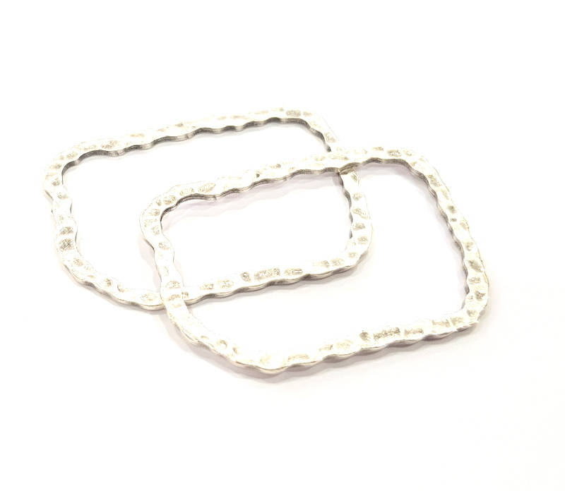 4 Hammered Frame Connector Antique Silver Plated Metal (41x28mm) G11085