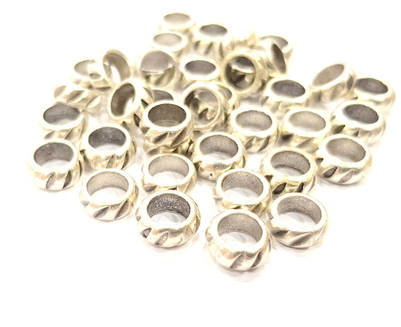 20 Silver Rondelle Beads Antique Silver Plated Beads 8mm  G11094