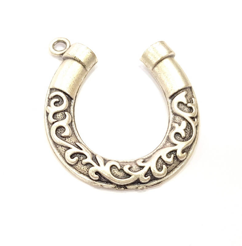 Horseshoe Pendant Silver Pendant Antique Silver Plated Metal (50x47mm) G15421