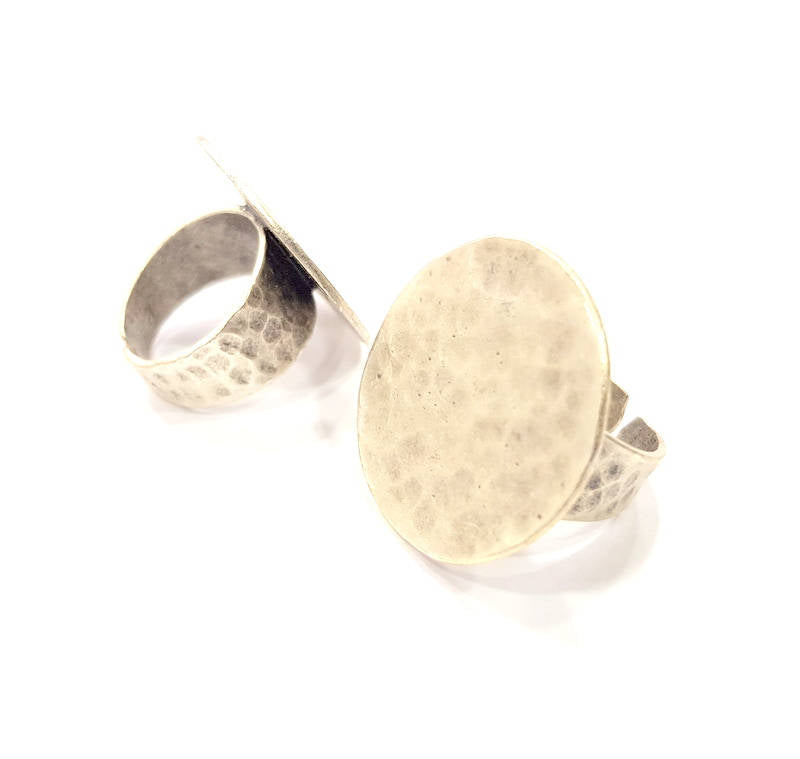 Silver Ring Setting Blank Resin Ring Cabochon Base inlay Ring Mounting Adjustable Ring Base Bezel (25mm)Antique Silver Plated Brass G11102