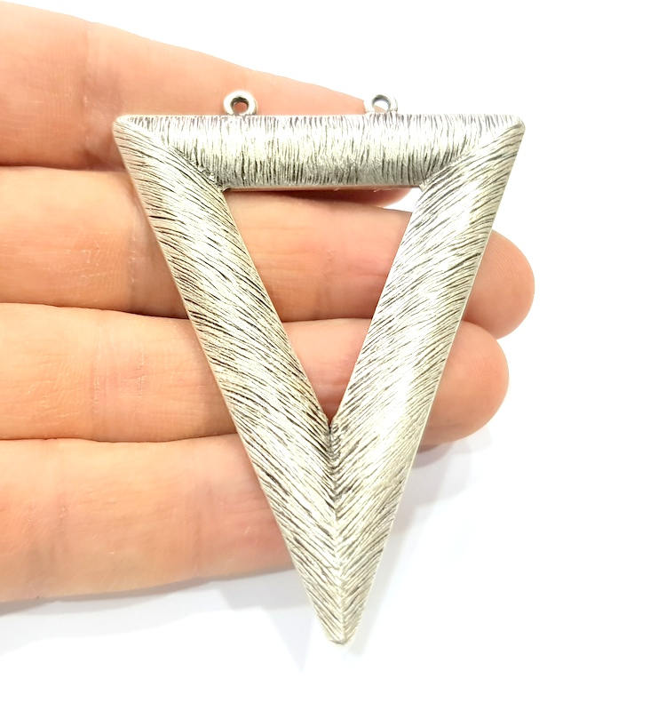 Large Triangle Pendant Silver Pendant Antique Silver Plated Metal (75x57mm) G11103