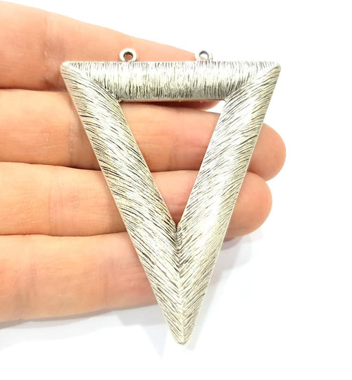 Large Triangle Pendant Silver Pendant Antique Silver Plated Metal (75x57mm) G11103