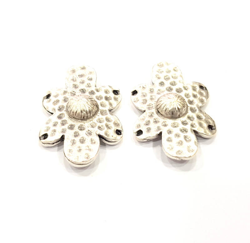 2 Silver Charms Connector Antique Silver Plated Metal (31x21mm) G11107
