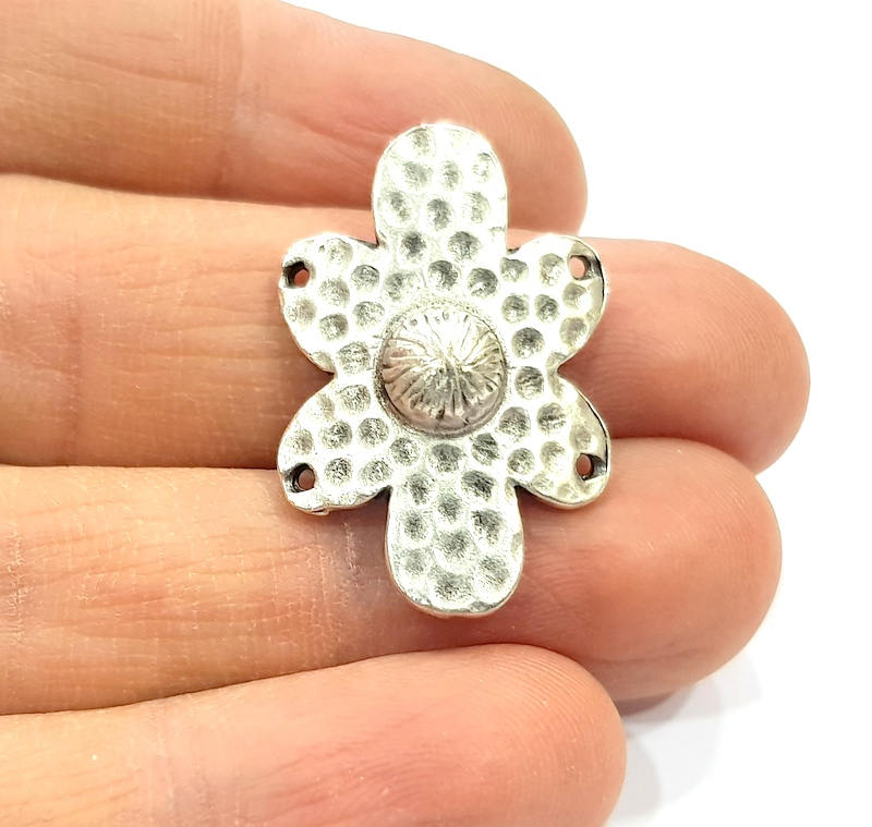 2 Silver Charms Connector Antique Silver Plated Metal (31x21mm) G11107