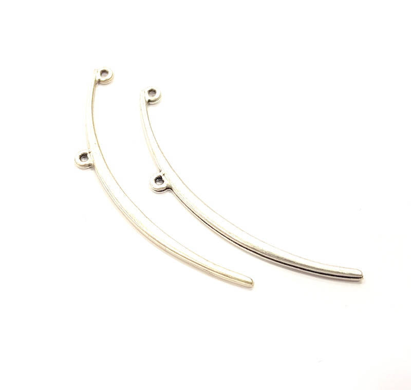 6 Crescent Charm Silver Charms Antique Silver Plated Metal (61x3mm) G11108