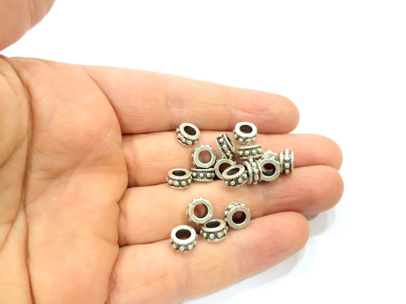 100 Silver Rondelle Beads Antique Silver Plated Beads 8mm  G14922