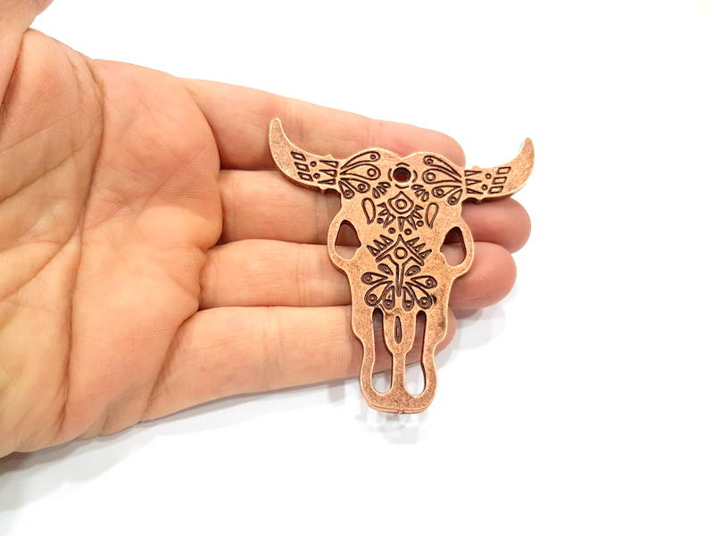 Large Ox Head Skull Pendant Antique Copper Plated Pendant (72x69mm)  G12197