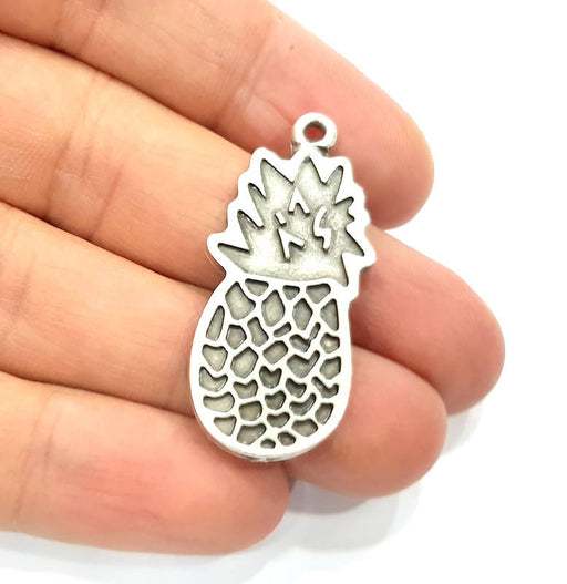 2 Pineapple Charms Antique Silver Plated Charms (40x18mm) G9522