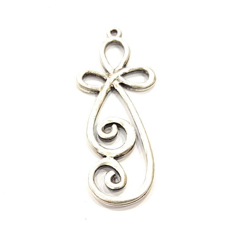 2 Twisted Wire Charms Silver Charms Antique Silver Plated Connector (58x23mm) G14996