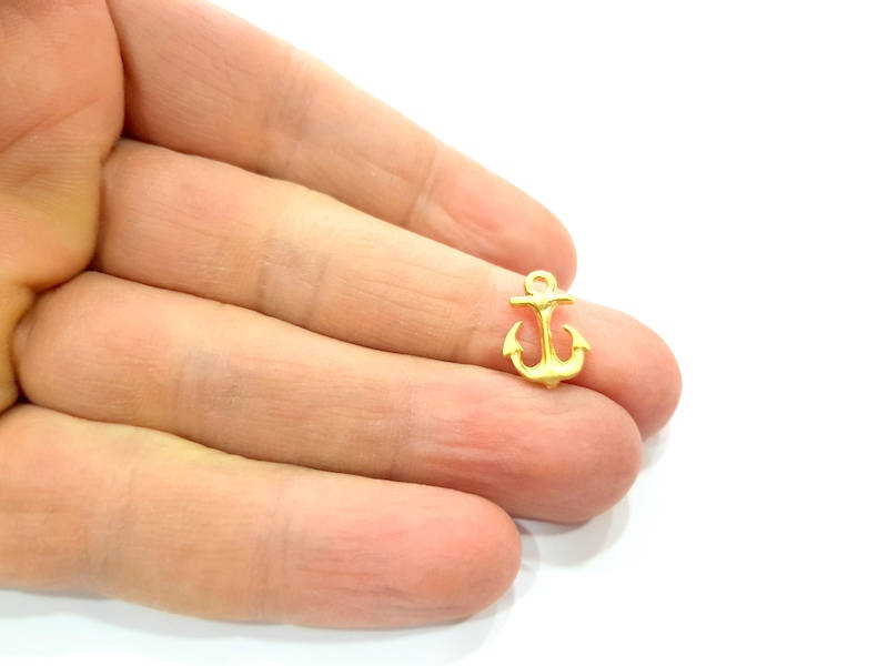 8 Anchor Charm Gold Charm Gold Plated Metal (15x10mm)  G11131