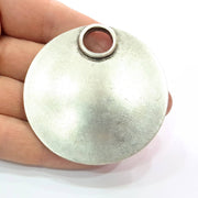 Large Round Pendant Silver Pendant Antique Silver Plated Metal (60mm) G12045