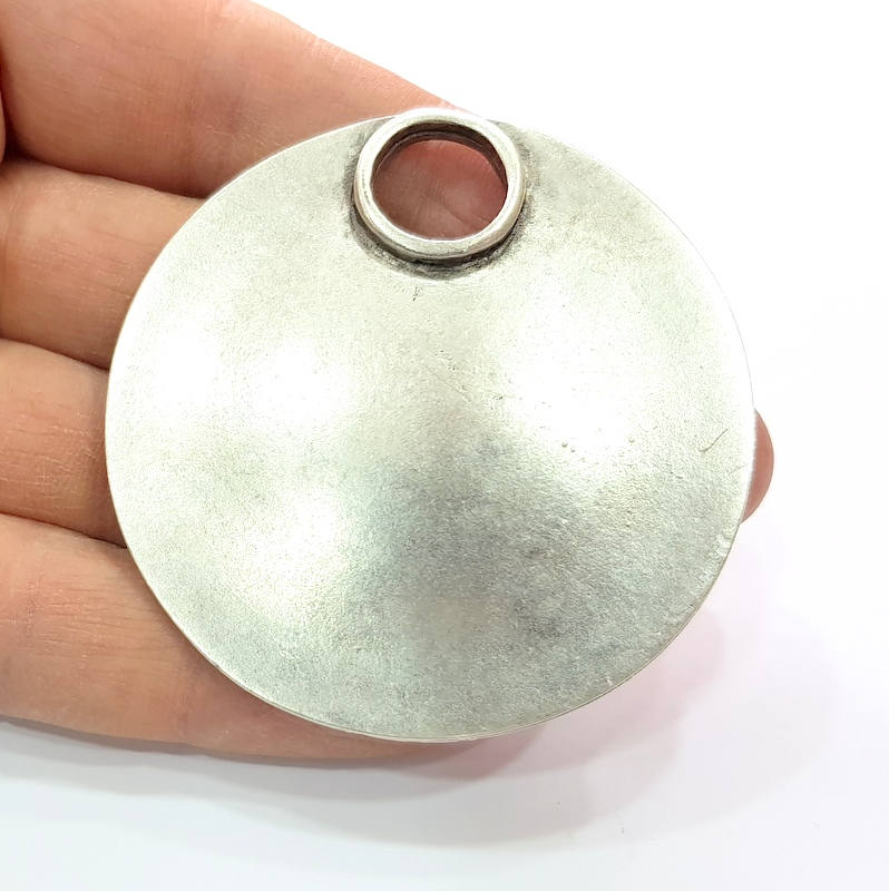 Large Round Pendant Silver Pendant Antique Silver Plated Metal (60mm) G12045
