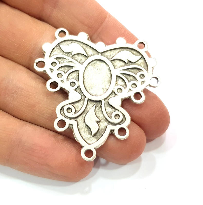 Silver Connector Pendant Antique Silver Plated Metal (47x45mm) G11150