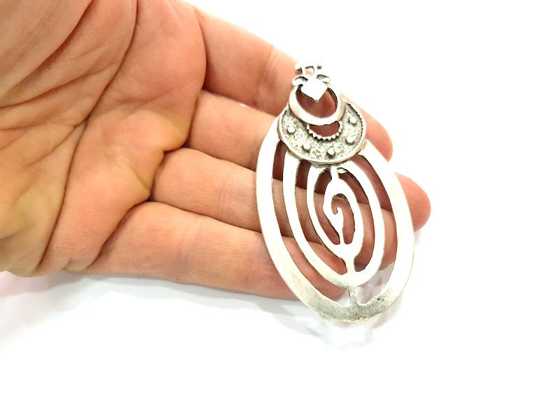 Silver Pendant Antique Silver Plated Metal (82x42mm)  G13542