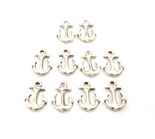 10 Anchor Charm Silver Charms Antique Silver Plated Metal (15x10mm) G11156