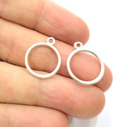 10 Circle Charm Silver Charms Antique Silver Plated Metal (17mm) G11160