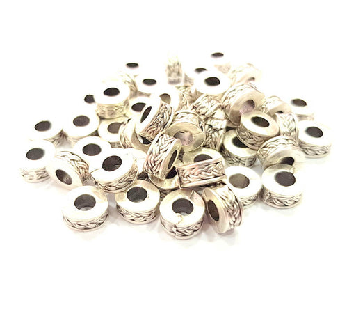 10 Silver Rondelle Beads Antique Silver Plated Beads 8mm  G11161