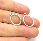 10 Oval Charm Silver Charms Antique Silver Plated Metal (21x15mm) G13729