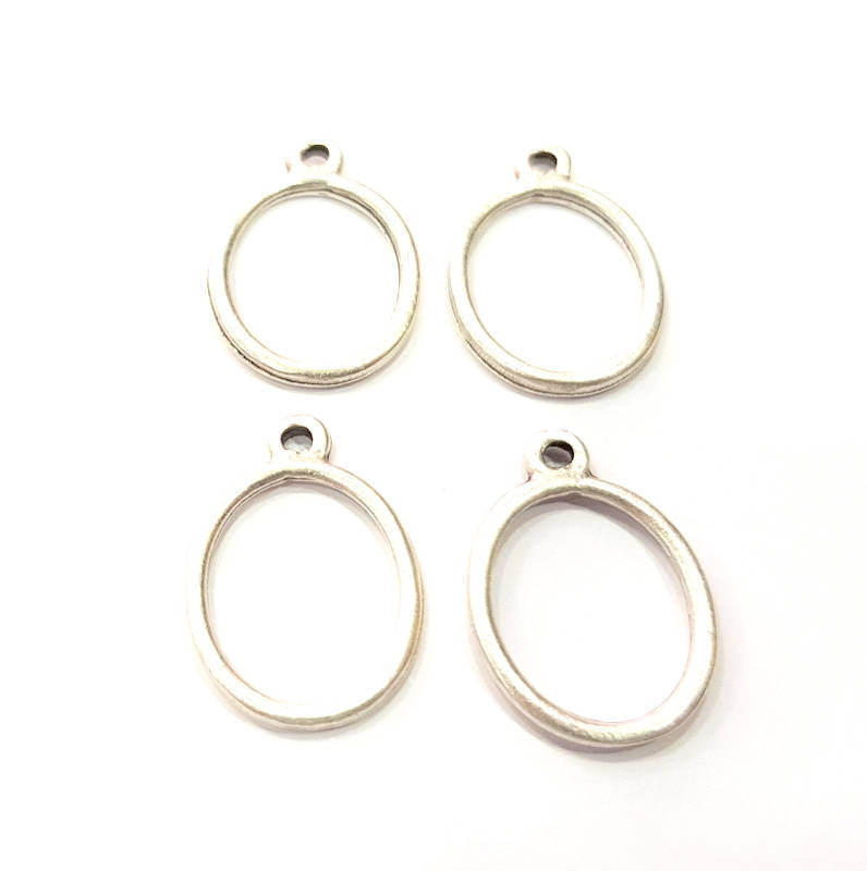 10 Oval Charm Silver Charms Antique Silver Plated Metal (21x15mm) G13729