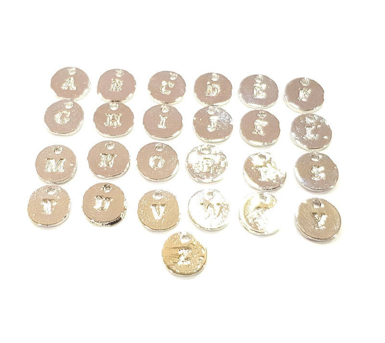 Alphabet Letter Charms Shiny Silver Alphabet Charms 10mm , Shiny Silver Plated Charms G9573