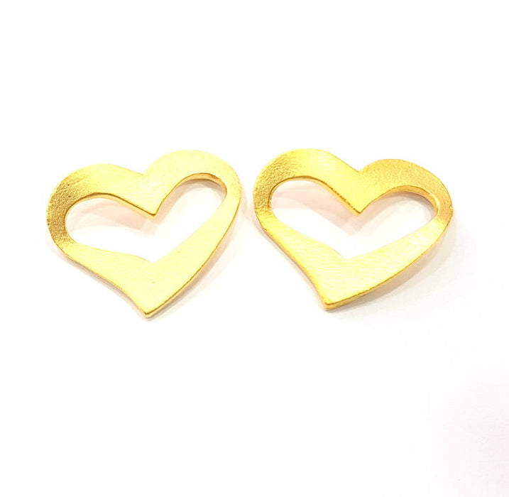 2 Heart Charms Connector Gold Plated Metal (25x20mm)  G11322