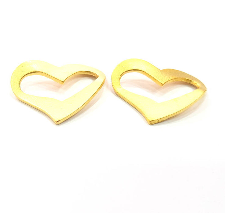 2 Heart Charms Connector Gold Plated Metal (25x20mm)  G11322