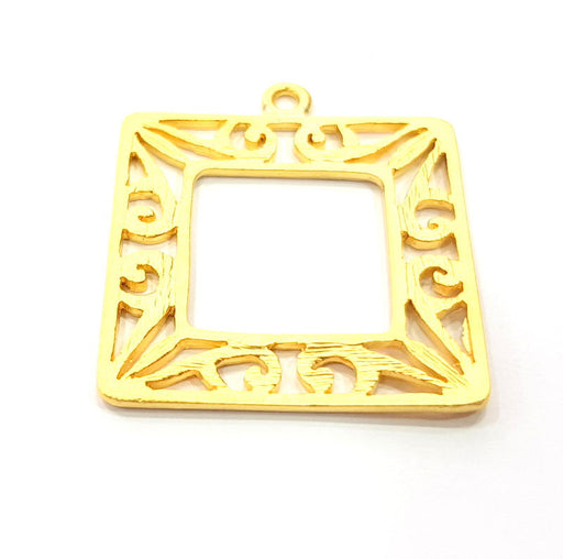 2 Square Frame Pendant Gold Pendant Gold Plated Metal (40x34mm)  G11329