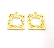 2 Gold Square Charms Gold Plated Metal (22mm)  G11334