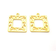 2 Gold Square Charms Gold Plated Metal (22mm)  G11334
