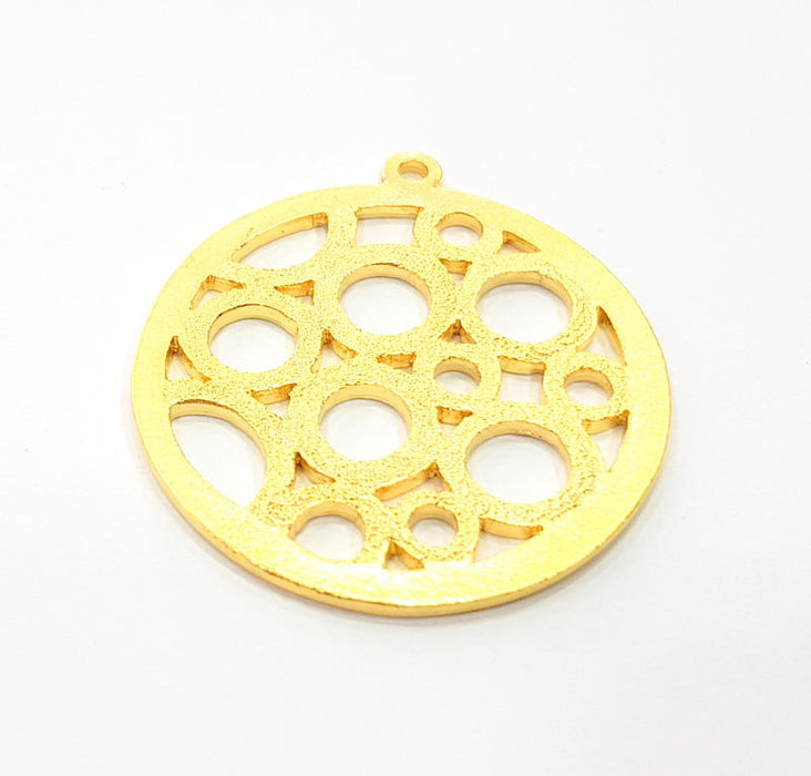 2 Gold Circles Charms Gold Plated Metal (35mm)  G11335