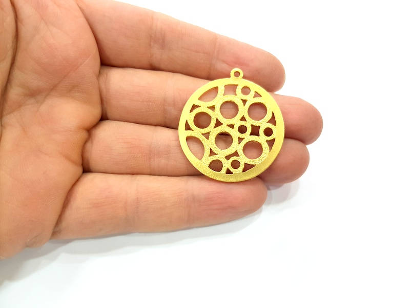 2 Gold Circles Charms Gold Plated Metal (35mm)  G11335