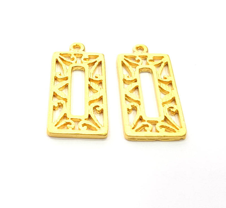2 Rectangle Charms Gold Charms Gold Plated Metal (30x14mm)  G15858