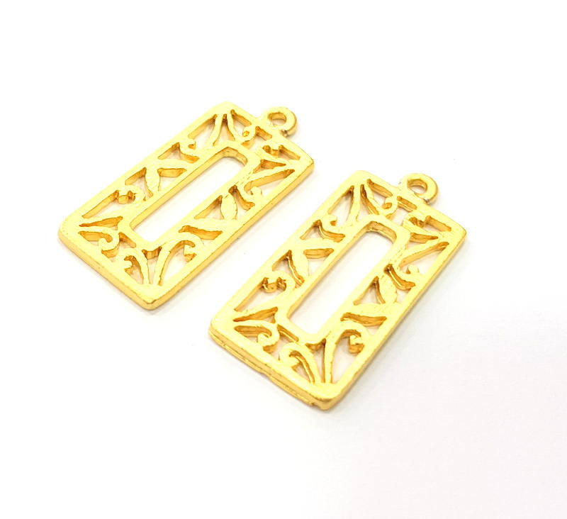 2 Rectangle Charms Gold Charms Gold Plated Metal (30x14mm)  G15858
