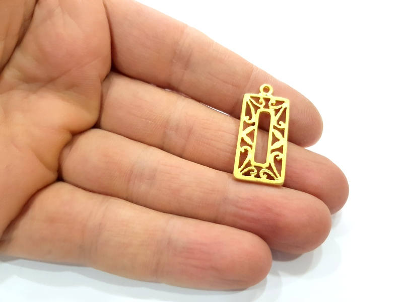 2 Rectangle Charms Gold Charms Gold Plated Metal (30x14mm)  G15858