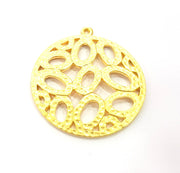 2 Textured Oval Charms Gold Plated Metal (36mm)  G11339