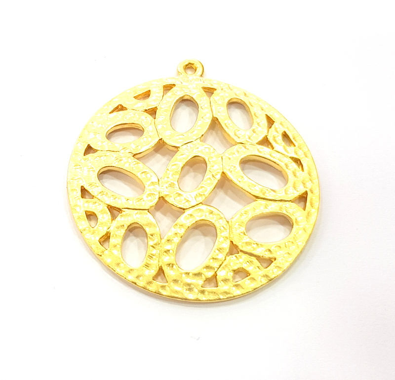 2 Textured Oval Charms Gold Plated Metal (36mm)  G11339