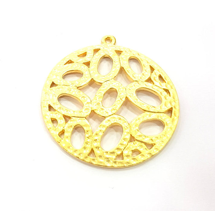 2 Textured Oval Charms Gold Plated Metal (36mm)  G11339