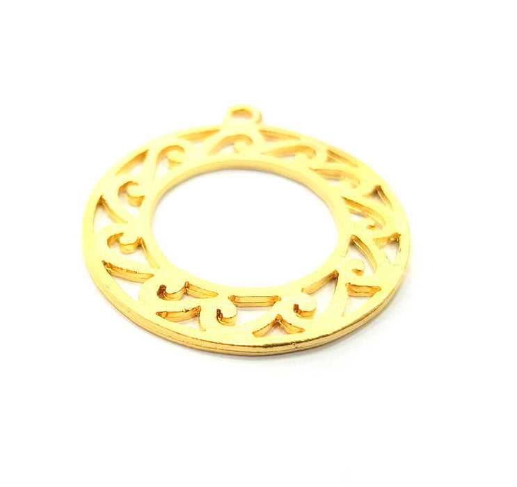 2 Circle Frame Charm Gold Charms Gold Plated Metal (35mm)  G11345