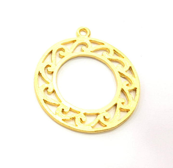 2 Circle Frame Charm Gold Charms Gold Plated Metal (35mm)  G11345